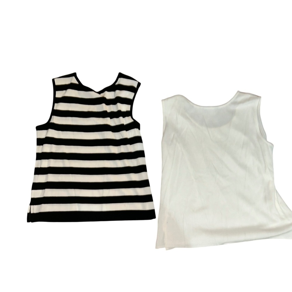 Ming Wang Womens Knit Tank Top Bundle Size M Black White Striped Solid Shells - Picture 2 of 8